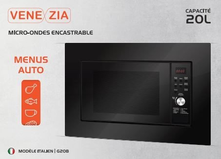 Four à micro-ondes encastrable en verre noir 20L venezia