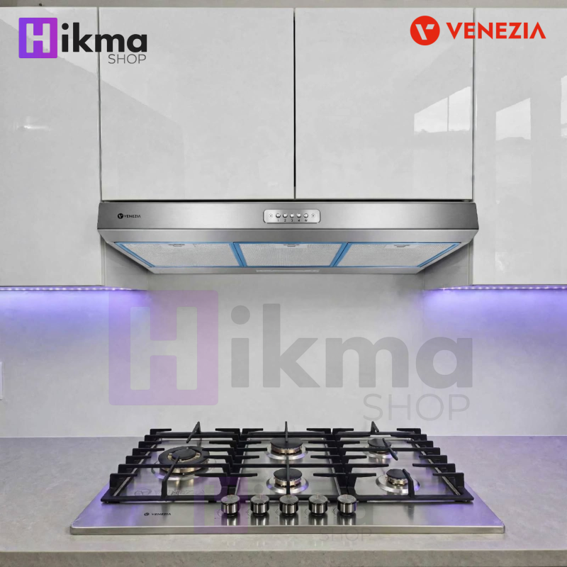 DUO VENEZIA 90cm - Plaque 5 brûleurs en cuivre avec Thermocouple + Hotte aspirante casquette Double Moteur 90cm